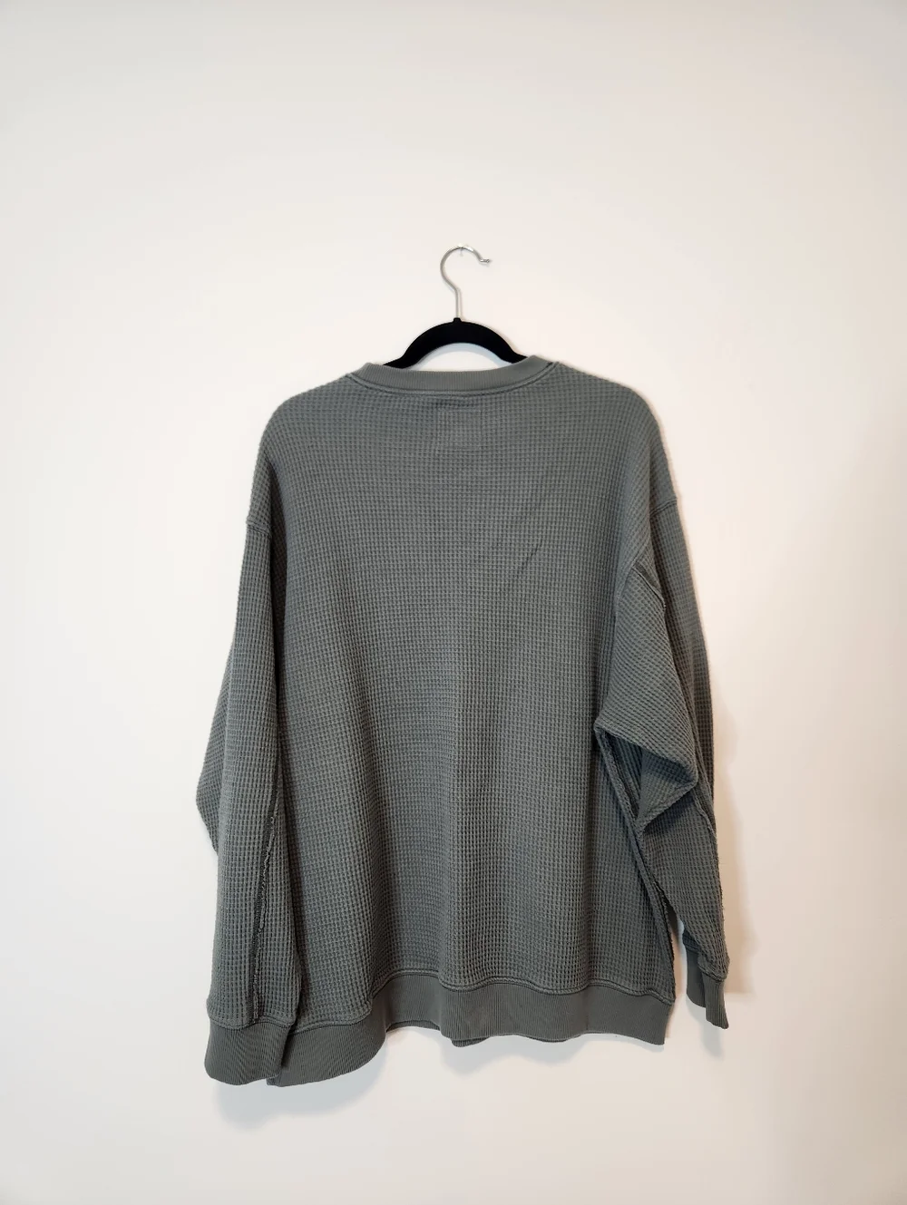 Aerie Waffle Knit Oversized Crewneck Sweater Sage Green Size XL - Picture 2 of 5